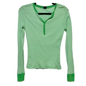 GAP Y2K Striped Henley Top Women Small Indie Sleaze Clean Girl Downtown Cool